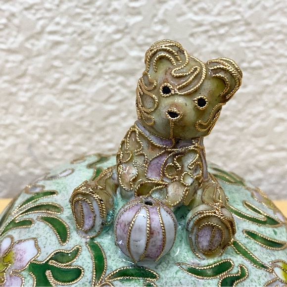 Vintage NYCO Nikki Yassaman Green Bear Trinket Box Faberge Enameled Art Figurine - Picture 4 of 13